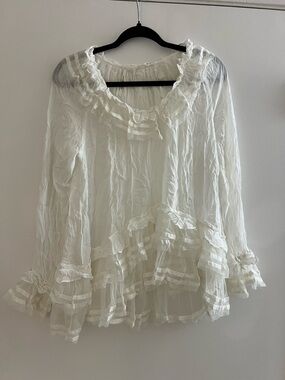 Anthropologie Ivory Ruffled Peasant Blouse
